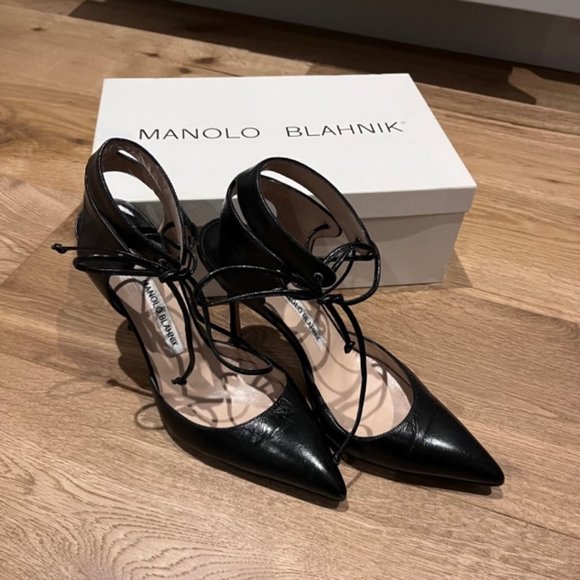 Manolo Blahnik Leather Heel Size 37.5 - Picture 1 of 13